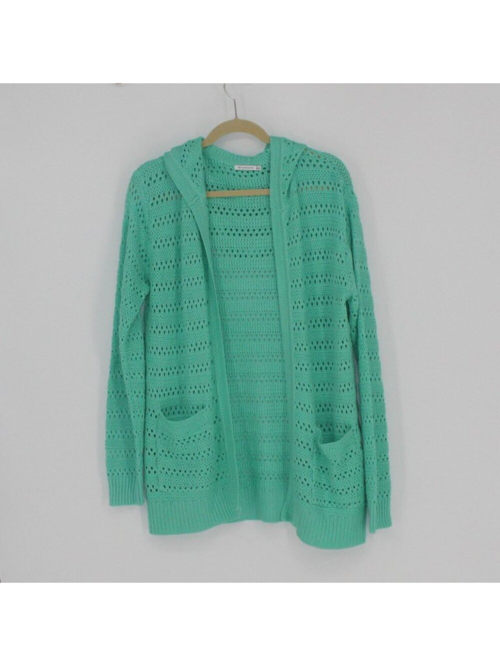 Staccato Mint Green Open-Knit Hooded Cardigan Sweater Women Size XL